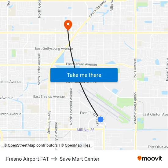 Fresno Airport FAT to Save Mart Center map