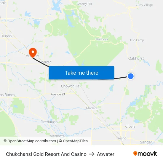 Chukchansi Gold Resort And Casino to Atwater map
