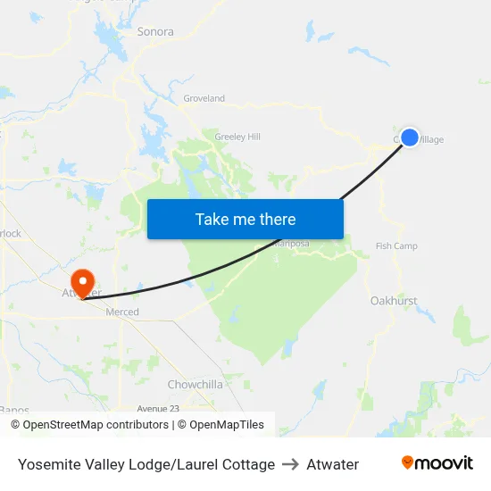 Yosemite Valley Lodge/Laurel Cottage to Atwater map