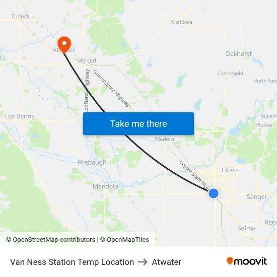 Van Ness Station Temp Location to Atwater map