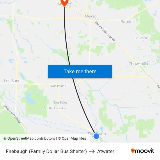 Firebaugh (Family Dollar Bus Shelter) to Atwater map