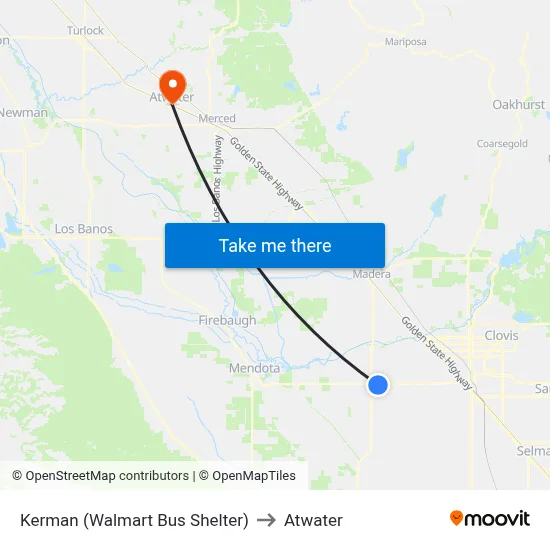 Kerman (Walmart Bus Shelter) to Atwater map