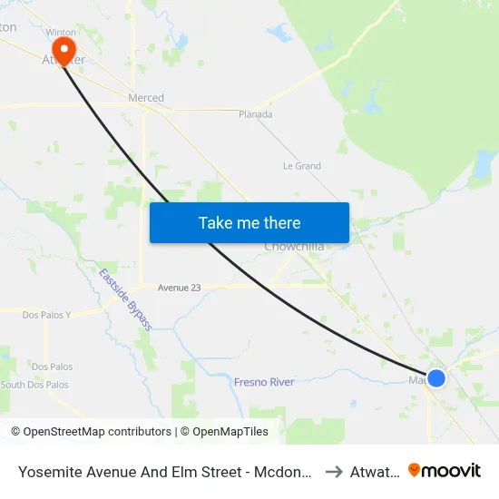 Yosemite Avenue And Elm Street - Mcdonald's to Atwater map