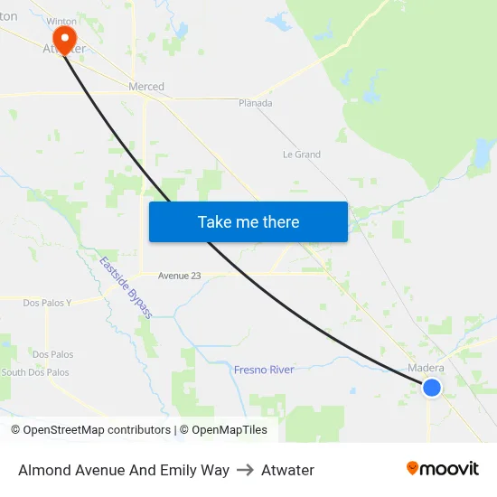 Almond Avenue And Emily Way to Atwater map