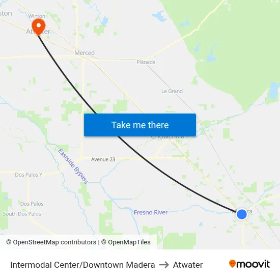 Intermodal Center/Downtown Madera to Atwater map
