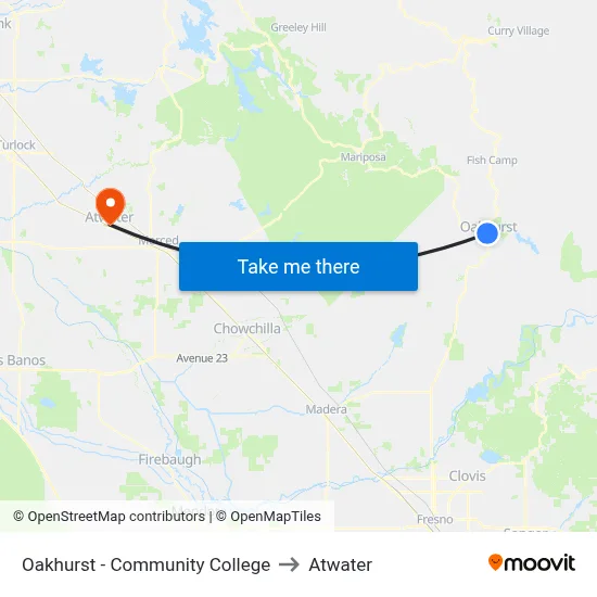 Oakhurst - Community College to Atwater map