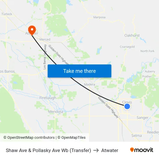 Shaw Ave & Pollasky Ave Wb (Transfer) to Atwater map