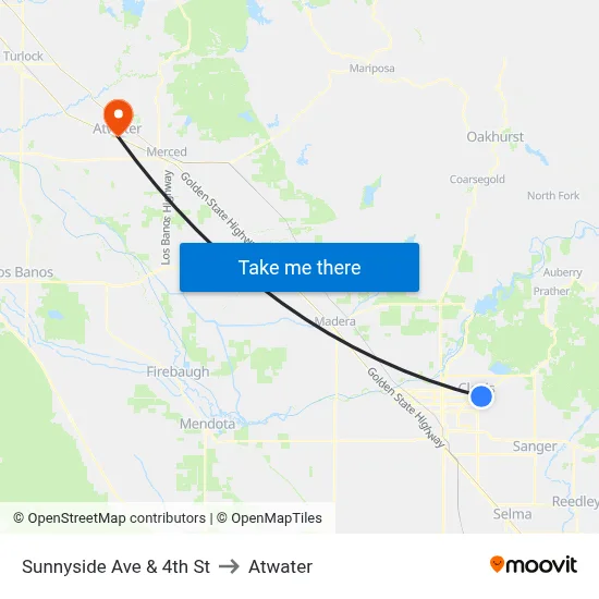 Sunnyside Ave & 4th St to Atwater map