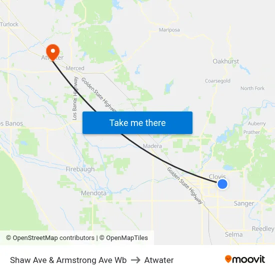 Shaw Ave & Armstrong Ave Wb to Atwater map