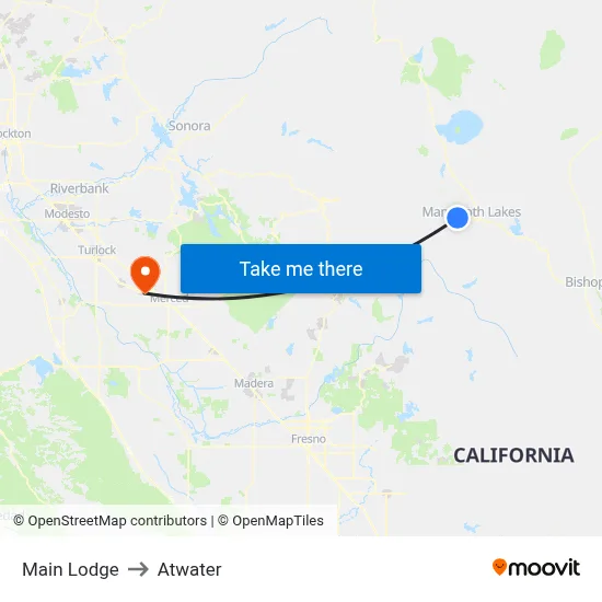 Main Lodge to Atwater map