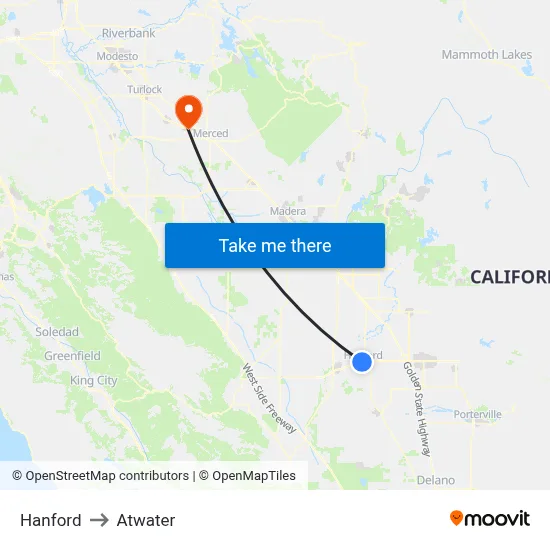 Hanford to Atwater map