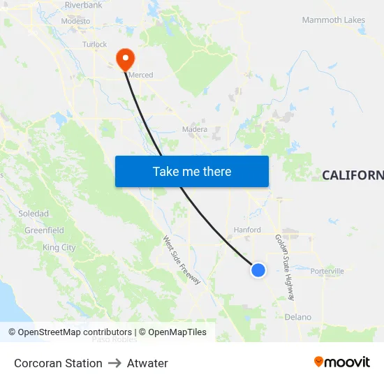 Corcoran Station to Atwater map