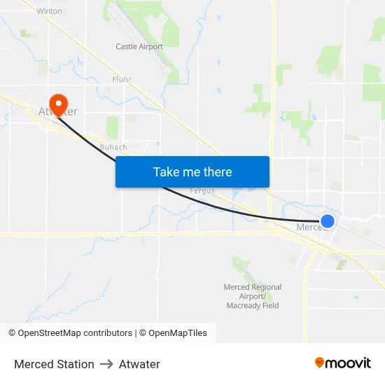 Merced Station to Atwater map