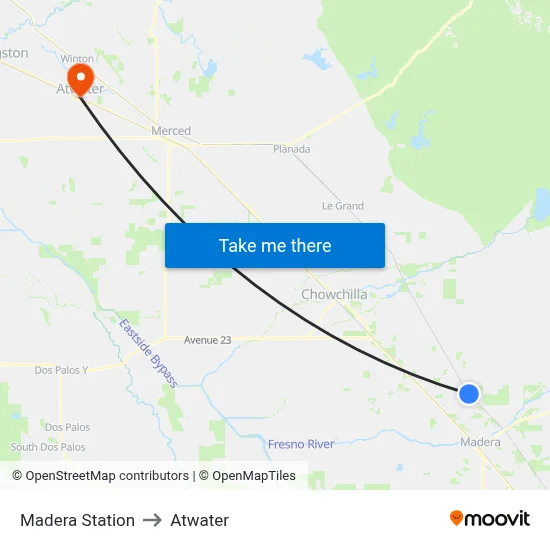 Madera Station to Atwater map