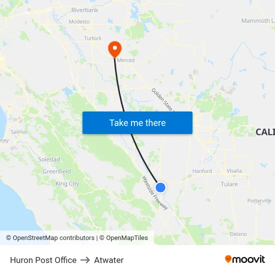 Huron Post Office to Atwater map
