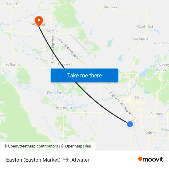 Easton (Easton Market) to Atwater map