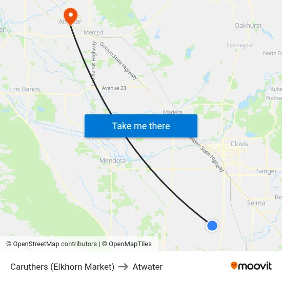 Caruthers (Elkhorn Market) to Atwater map