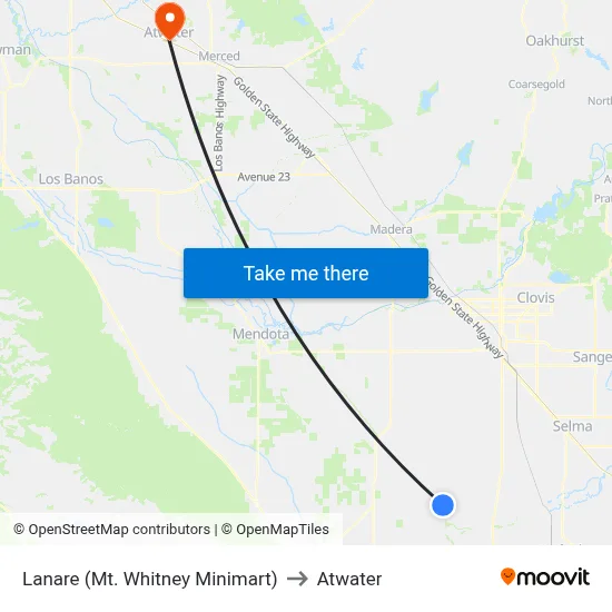 Lanare (Mt. Whitney Minimart) to Atwater map