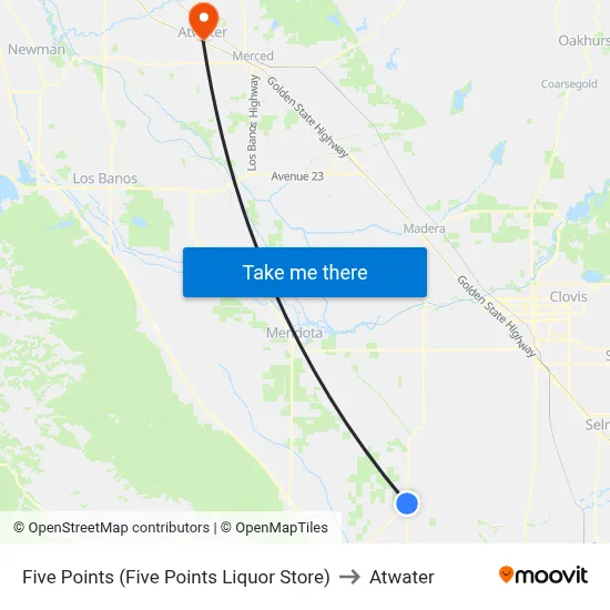 Five Points (Five Points Liquor Store) to Atwater map