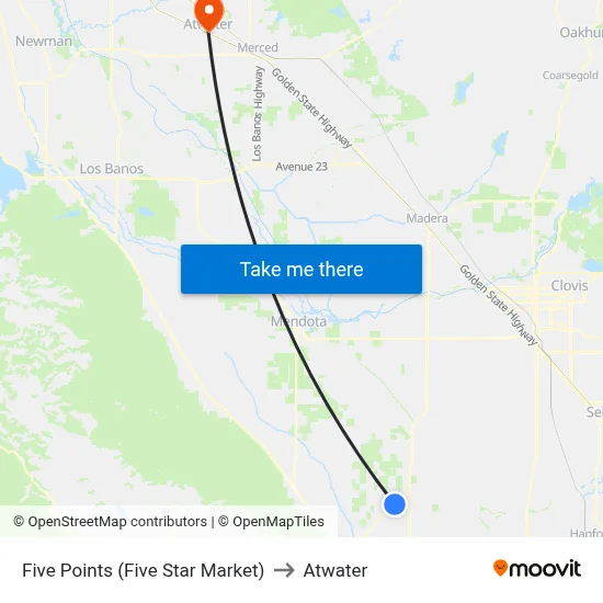 Five Points (Five Star Market) to Atwater map