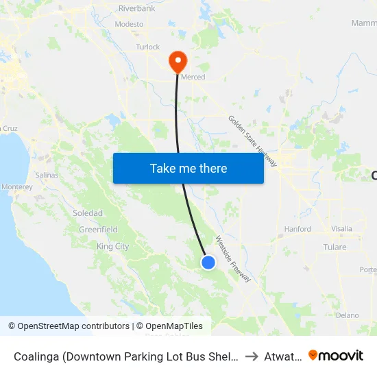 Coalinga (Downtown Parking Lot Bus Shelter) to Atwater map
