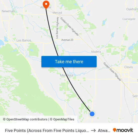 Five Points (Across From Five Points Liquor Store) to Atwater map