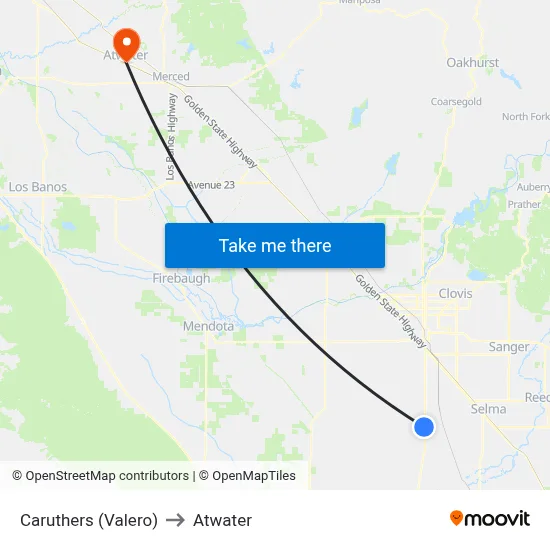 Caruthers (Valero) to Atwater map