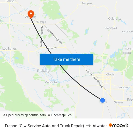 Fresno (Glw Service Auto And Truck Repair) to Atwater map