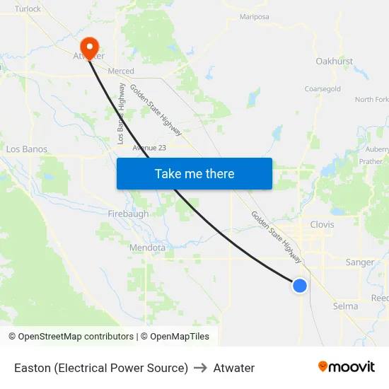 Easton (Electrical Power Source) to Atwater map