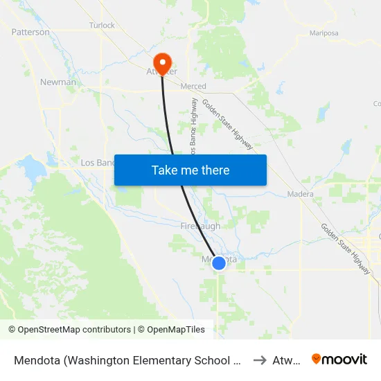 Mendota (Washington Elementary School Bus Shelter) to Atwater map