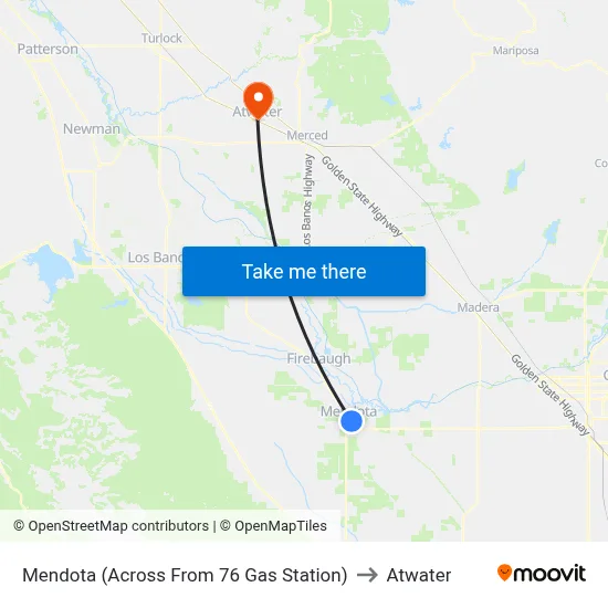 Mendota (Across From 76 Gas Station) to Atwater map