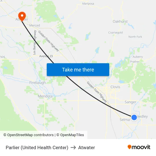 Parlier (United Health Center) to Atwater map