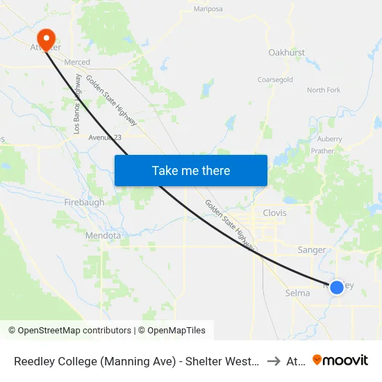Reedley College (Manning Ave) - Shelter West Of Driveway To Parking Lot B on E Manning Ave to Atwater map