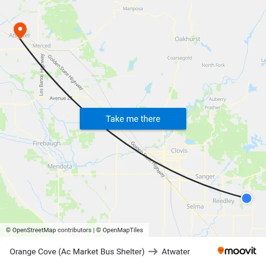Orange Cove (Ac Market Bus Shelter) to Atwater map
