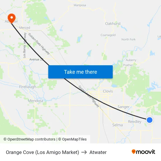 Orange Cove (Los Amigo Market) to Atwater map