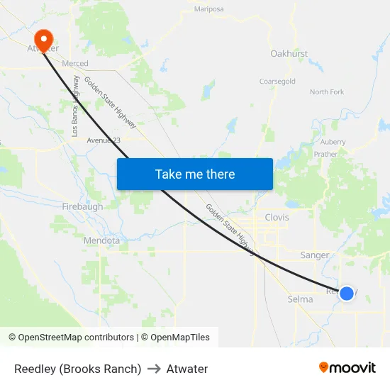 Reedley (Brooks Ranch) to Atwater map