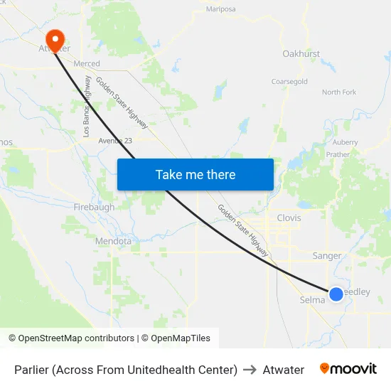 Parlier (Across From Unitedhealth Center) to Atwater map