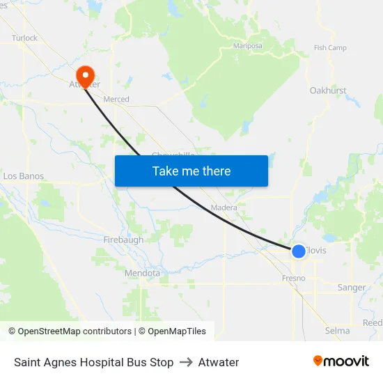 Saint Agnes Hospital  Bus Stop to Atwater map