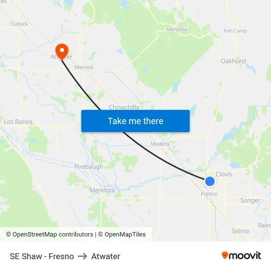 SE Shaw - Fresno to Atwater map