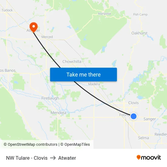 NW Tulare - Clovis to Atwater map