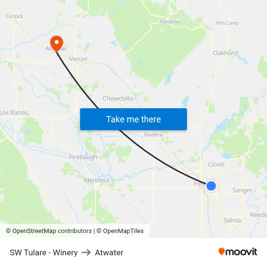 SW Tulare - Winery to Atwater map