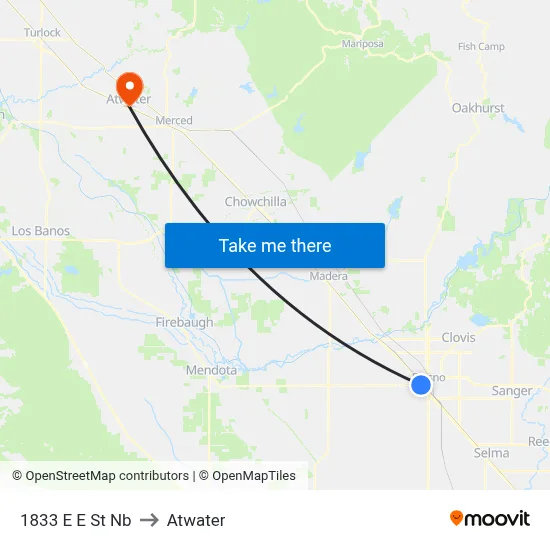 1833 E E St Nb to Atwater map