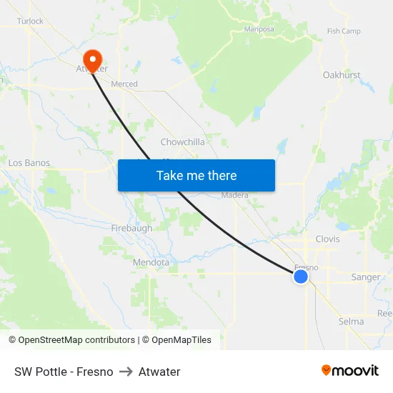 SW Pottle - Fresno to Atwater map