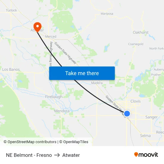 NE Belmont - Fresno to Atwater map