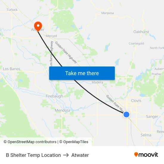 B Shelter Temp Location to Atwater map
