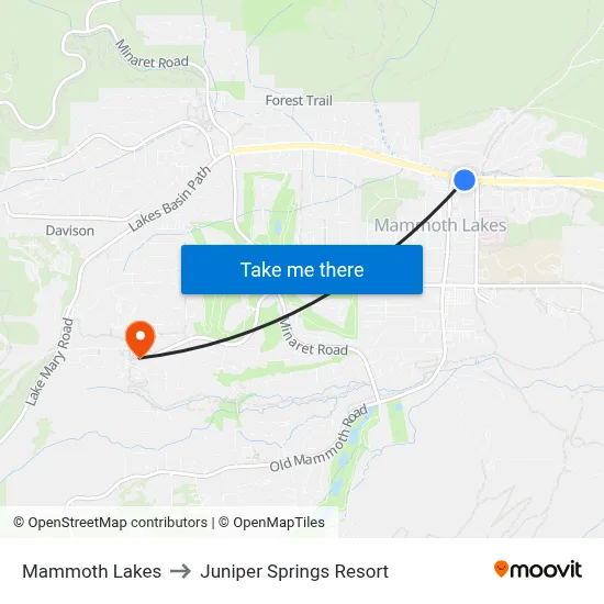 Mammoth Lakes to Juniper Springs Resort map