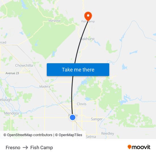 Fresno to Fish Camp map