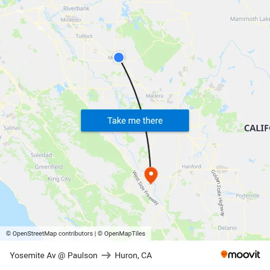 Yosemite Av @ Paulson to Huron, CA map