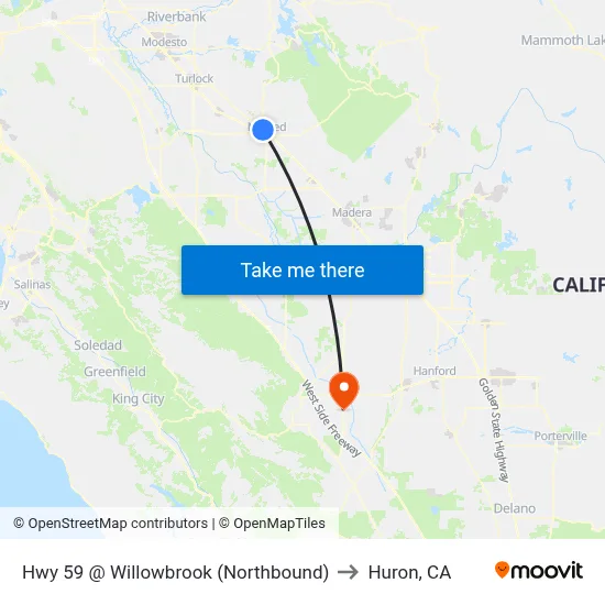 Hwy 59 @ Willowbrook (Northbound) to Huron, CA map