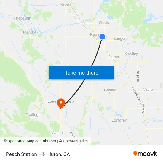 Peach Station to Huron, CA map